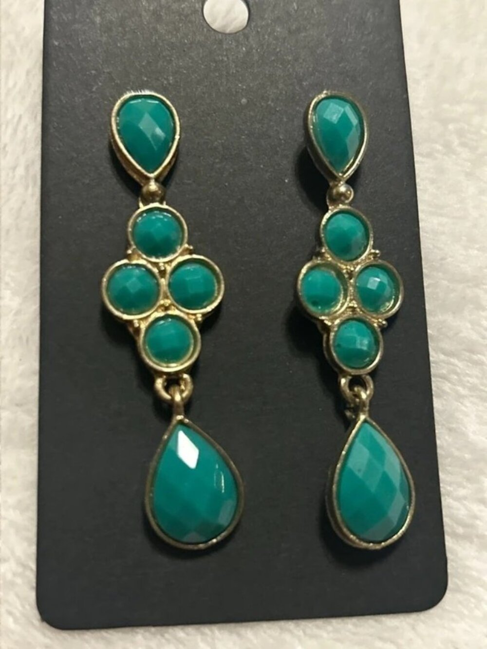 Teal green and gold dangle earrings